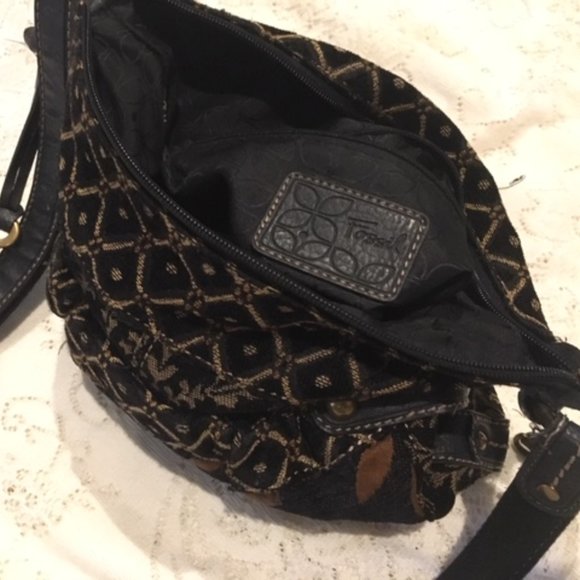 Fossil Floral/Geometric Fabric Shoulder Bag Adjustable Strap 11.5"x10.5" - Picture 10 of 16